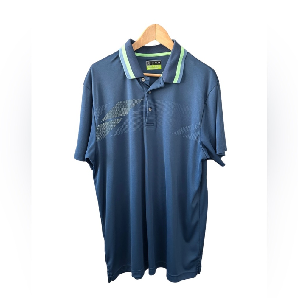 PGA Tour Men’s Pro Series Athletic Fit Golf Polo Shirt Blue Striped Size XL